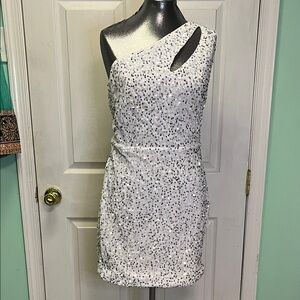 Elegant White Sequin Velvet One-Shoulder Dress